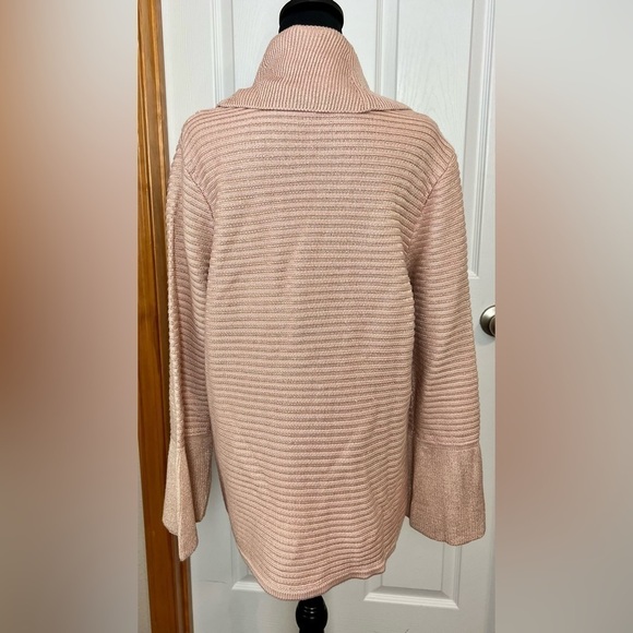 Calvin Klein cowl neck ribbed shimmer sweater with bell sleeves large - Picture 3 of 8